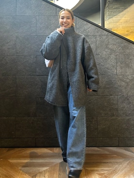 「Ungrid（アングリッド）のアイテム（デニムパンツ）」を使った、松岡奈瑠さん（レディース・157cm）の秋コーディネート