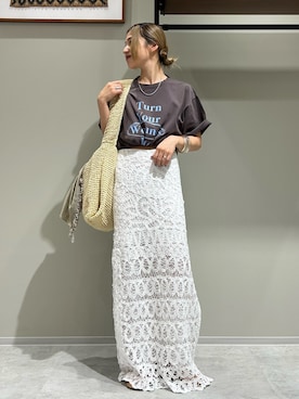 「Ungrid（アングリッド）のアイテム（スカート）」を使った、松岡奈瑠さん（レディース・157cm）の夏コーディネート
