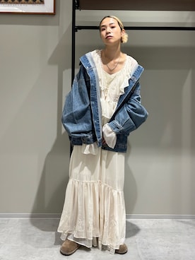 「Ungrid（アングリッド）のアイテム（デニムジャケット）」を使った、松岡奈瑠さん（レディース・157cm）の秋コーディネート