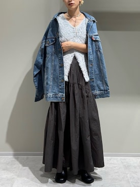 「Ungrid（アングリッド）のビッグシルエットデニムジャケット（デニムジャケット）」を使った、松岡奈瑠さん（レディース・157cm）の夏コーディネート