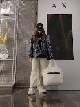 「ARMANI EXCHANGE（アルマーニエクスチェンジ）の【A|X アルマーニ エクスチェンジ】アーカイブプリント フーデッドナイロンジャケット（ナイロンジャケット、その他）」を使った、♡aYuMiiiiiiiiさん（レディース・158cm）の夏コーディネート