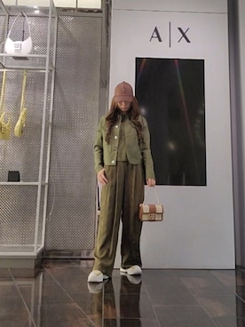 「ARMANI EXCHANGE（アルマーニエクスチェンジ）の【A|X アルマーニ エクスチェンジ】ボリュームソール　レースアップスニーカー（スニーカー、ベージュ系）」を使った、♡aYuMiiiiiiiiさん（レディース・158cm）の春コーディネート