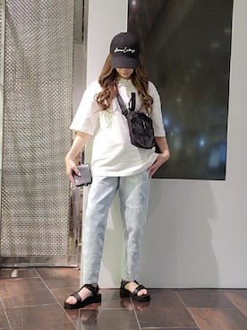「ARMANI EXCHANGE（アルマーニエクスチェンジ）のアイテム（キャップ、ブルー系）」を使った、♡aYuMiiiiiiiiさん（レディース・158cm）の夏コーディネート