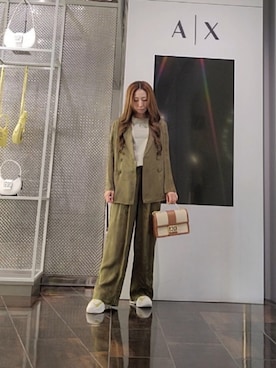 「ARMANI EXCHANGE（アルマーニエクスチェンジ）の【A|X アルマーニ エクスチェンジ】ボリュームソール　レースアップスニーカー（スニーカー、ベージュ系）」を使った、♡aYuMiiiiiiiiさん（レディース・158cm）の夏コーディネート