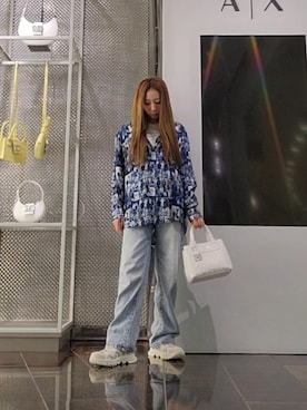 「ARMANI EXCHANGE（アルマーニエクスチェンジ）の【A|X アルマーニ エクスチェンジ】オールオーバープリント シャツ/REGULAR（シャツ/ブラウス、その他）」を使った、♡aYuMiiiiiiiiさん（レディース・158cm）の夏コーディネート