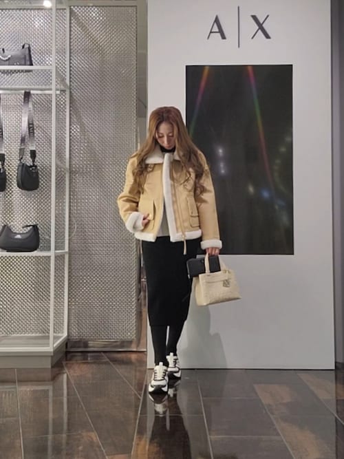 アルマーニエクスチェンジ　ムートン　ジャケット　レザー　ファー　ベージュ　XS ARMANI EXCHANGE ムートンコート ボアコート 「A|X アルマーニ