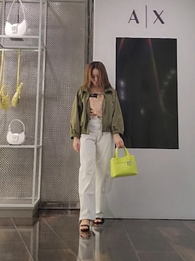 「ARMANI EXCHANGE（アルマーニエクスチェンジ）の【A|X アルマーニ エクスチェンジ】WE ホワイトデニムパンツ_J38 RELAXED（デニムパンツ、ホワイト系）」を使った、♡aYuMiiiiiiiiさん（レディース・158cm）の春コーディネート