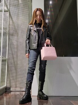 「ARMANI EXCHANGE（アルマーニエクスチェンジ）のアイテム（ライダースジャケット）」を使った、♡aYuMiiiiiiiiさん（レディース・158cm）の秋コーディネート