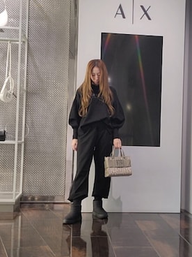 「ARMANI EXCHANGE（アルマーニエクスチェンジ）の【A|X アルマーニ エクスチェンジ】AXロゴ リブポイント フーデッドスウェットプルオーバー（スウェット、ブラック系）」を使った、♡aYuMiiiiiiiiさん（レディース・158cm）の春コーディネート