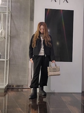 「ARMANI EXCHANGE（アルマーニエクスチェンジ）の【A|X アルマーニ エクスチェンジ】GIORGIOロゴ スウェットプルオーバー（EC限定カラー含）（スウェット、ホワイト系）」を使った、♡aYuMiiiiiiiiさん（レディース・158cm）の春コーディネート