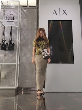 「ARMANI EXCHANGE（アルマーニエクスチェンジ）の【A|X アルマーニ エクスチェンジ】Vネックニットワンピース（ワンピース、ベージュ系）」を使った、♡aYuMiiiiiiiiさん（レディース・158cm）の夏コーディネート