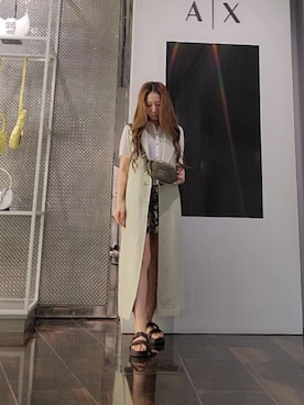 「ARMANI EXCHANGE（アルマーニエクスチェンジ）の【A|X アルマーニ エクスチェンジ】ベルトデザイン フラットサンダル（サンダル、ブラウン系）」を使った、♡aYuMiiiiiiiiさん（レディース・158cm）の春コーディネート
