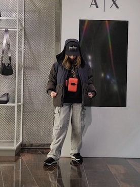 「ARMANI EXCHANGE（アルマーニエクスチェンジ）の【A|X アルマーニ エクスチェンジ】AXロゴ キャップ（キャップ）」を使った、♡aYuMiiiiiiiiさん（レディース・158cm）の冬コーディネート
