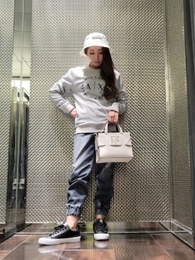 「ARMANI EXCHANGE（アルマーニエクスチェンジ）のアイテム（トップス、グレー系）」を使った、♡aYuMiiiiiiiiさん（レディース・158cm）の夏コーディネート