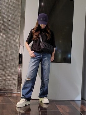 「ARMANI EXCHANGE（アルマーニエクスチェンジ）のアイテム（キャップ、ブルー系）」を使った、♡aYuMiiiiiiiiさん（レディース・158cm）の春コーディネート