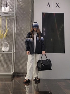 「ARMANI EXCHANGE（アルマーニエクスチェンジ）の【A|X アルマーニ エクスチェンジ】ICON 長袖クルーネックTシャツ/SLIM（Tシャツ/カットソー、ホワイト系）」を使った、♡aYuMiiiiiiiiさん（レディース・158cm）の春コーディネート