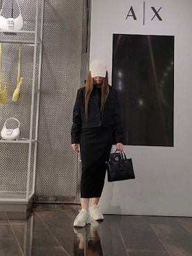 「ARMANI EXCHANGE（アルマーニエクスチェンジ）の【A|X アルマーニ エクスチェンジ】AXロゴ　レースアップスニーカー（ZOZO限定カラー含）（スニーカー、ホワイト系）」を使った、♡aYuMiiiiiiiiさん（レディース・158cm）の春コーディネート