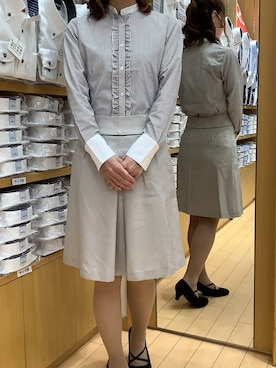 「アイテム（ビジネスシャツ、ブラウン系）」を使った、BRICK HOUSE by Tokyo Shirts 北戸田イオンモール店さん（レディース・164cm）の夏コーディネート