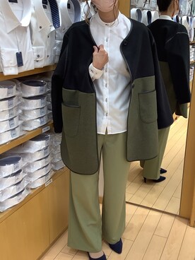 「ラフコーデ」｜「アイテム（ノーカラージャケット）」を使った、BRICK HOUSE by Tokyo Shirts 北戸田イオンモール店さん（レディース・164cm）の秋コーディネート
