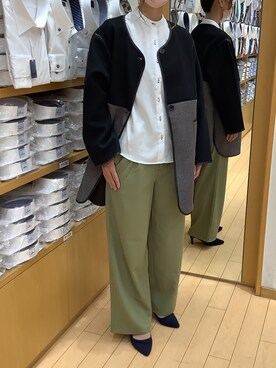 「ラフコーデ」｜「アイテム（ノーカラージャケット）」を使った、BRICK HOUSE by Tokyo Shirts 北戸田イオンモール店さん（レディース・164cm）の秋コーディネート