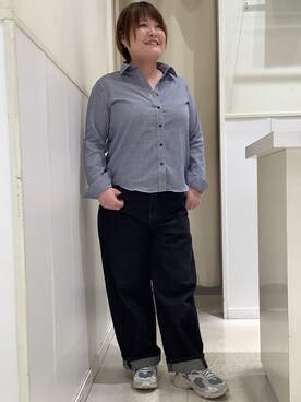 「TOKYO SHIRTS（トウキョウシャツ）の【Pitta Re:)】 カジュアルシャツ Wガーゼ 長袖 綿100% レディース（シャツ/ブラウス、ブルー系）」を使った、BRICK HOUSE シャツ工房 新下関ゆめシティ店さん（レディース・158cm）の春コーディネート