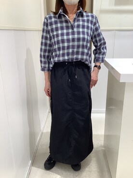 「TOKYO SHIRTS（トウキョウシャツ）の【Pitta Re:)】 レディースカジュアルシャツ Wガーゼ 七分袖 綿100%（シャツ/ブラウス、ブルー系）」を使った、BRICK HOUSE シャツ工房 新下関ゆめシティ店さん（レディース・158cm）の春コーディネート