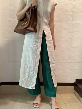 「NANO universe（ナノユニバース）のアイテム（シャツワンピース）」を使った、megさん（レディース・158cm）の夏コーディネート