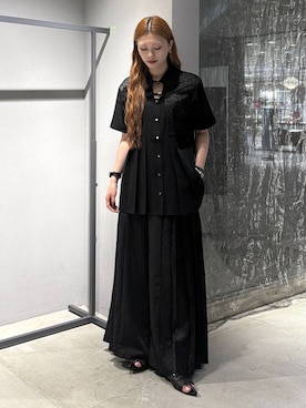 「HARE（ハレ）のパーツバックルプリーツシャツ(HARE)（シャツ/ブラウス、ブラック系）」を使った、すずかぜさん（レディース・162cm）の夏コーディネート
