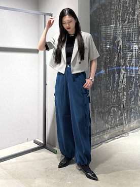 「HARE（ハレ）のトロミショートジャケット(HARE)（テーラードジャケット、グレー系）」を使った、すずかぜさん（レディース・162cm）の春コーディネート
