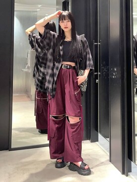 「HARE（ハレ）の2WAY-ZIPカーゴパンツ(HARE)（カーゴパンツ）」を使った、すずかぜさん（レディース・162cm）の夏コーディネート