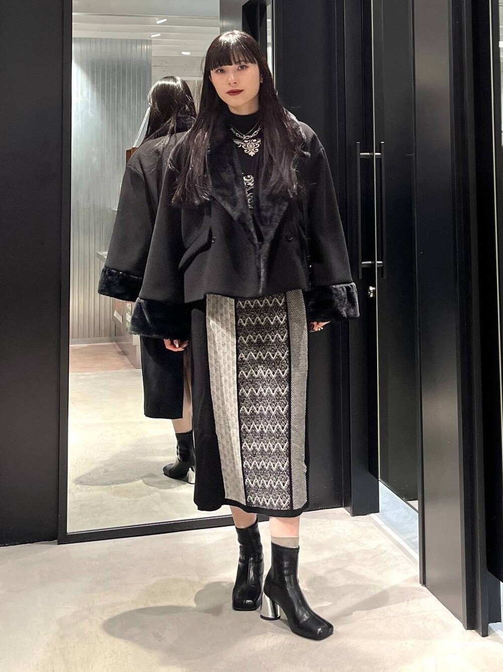 美品】HARE ブロックガラニットワンピース ブラック ブロックガラ