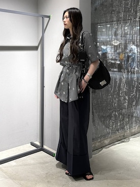 「HARE（ハレ）のリボンモチーフマグネットネックレス(HARE)（ネックレス、シルバー系）」を使った、すずかぜさん（レディース・162cm）の春コーディネート