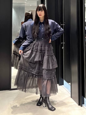 「HARE（ハレ）のアシメプリーツシャツ(HARE)（シャツ/ブラウス）」を使った、すずかぜさん（レディース・162cm）の秋コーディネート