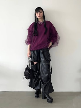 「ベルト」｜「アイテム（スウェット）」を使った、すずかぜさん（レディース・162cm）の夏コーディネート
