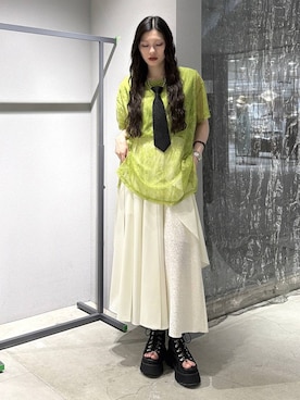 「HARE（ハレ）のネクタイネックレス(HARE)（ネクタイ、ブラック系）」を使った、すずかぜさん（レディース・162cm）の春コーディネート