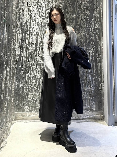 セール】フェイクレザーサイドジップナロースカート(HARE)（スカート