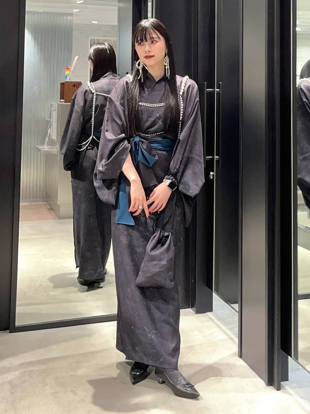 「着痩せ・細見え、モード、きれいめ、休日コーデ、デート/ロマンティック、女子会、バッグ、ベルト、ネックレス、HARE、ブーツ」｜「HAREのデザインハーネス(HARE)（サスペンダー、ホワイト系）」を使った、すずかぜさん（レディース・162cm）の夏コーディネートの1枚目の写真