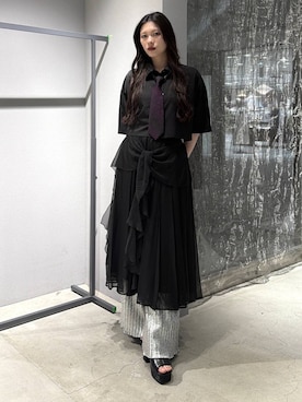 「HARE（ハレ）のネクタイネックレス(HARE)（ネクタイ、パープル系）」を使った、すずかぜさん（レディース・162cm）の春コーディネート