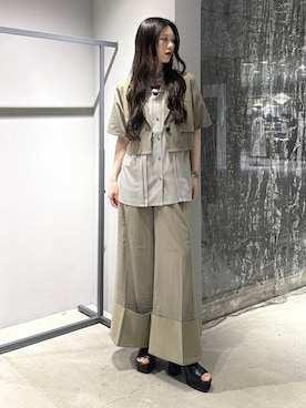 「HARE（ハレ）のガラソールチャンキーサンダル(HARE)（サンダル、ブラック系）」を使った、すずかぜさん（レディース・162cm）の春コーディネート