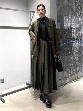 「アイテム（ネクタイ、ブラック系）」を使った、すずかぜさん（レディース・163cm）の冬コーディネート