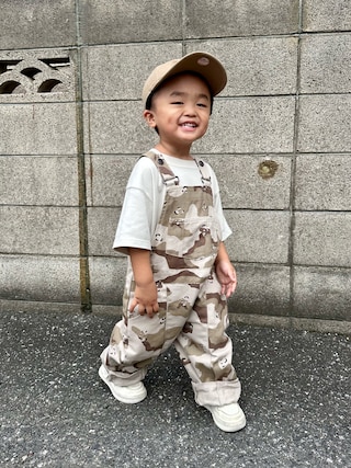mother_inc ベージュ オールインワン 半袖シャツカラー