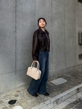 「ブルべ夏」｜「アイテム（ブルゾン）」を使った、Maminaさん（レディース・157cm）の冬コーディネート