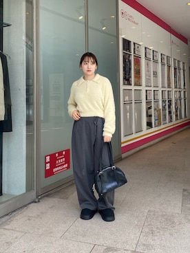 「ニットカーディガン」｜「アイテム（スリッポン）」を使った、Maminaさん（レディース・157cm）の秋コーディネート