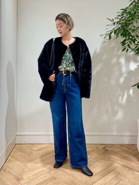 「アイテム（ノーカラーコート）」を使った、Ishii_TOMORROWLANDさん（レディース・165cm）の冬コーディネート