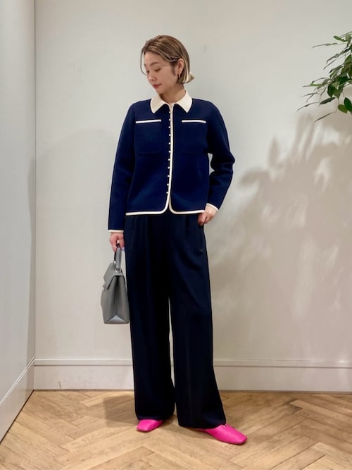 新品　パールコンビ カーディガン Ballsey トゥモローランド　ネイビー　春 パールコンビ シャツカーディガン（ニット/セーター）｜BALLSEY