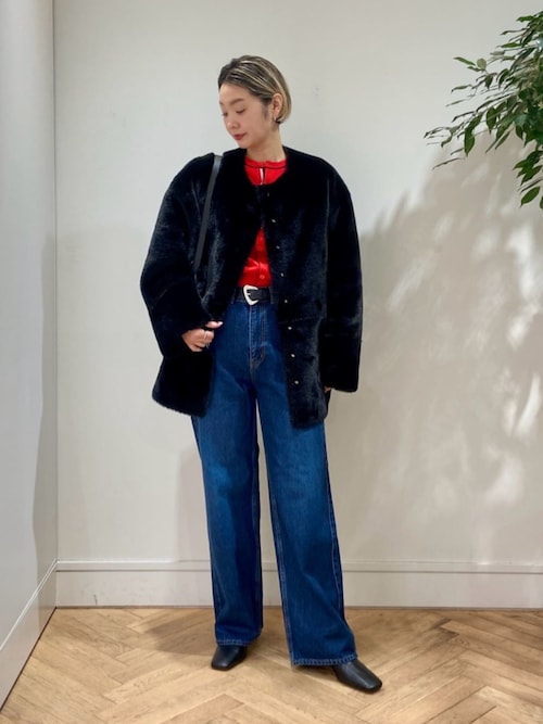 フェイクムートン リバーシブルショートコート（ノーカラーコート