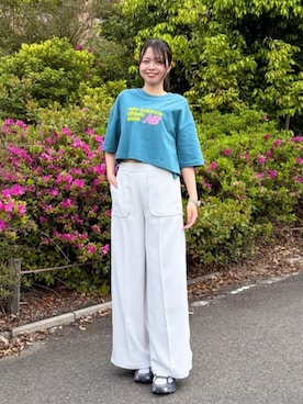 「NEW BALANCE（ニューバランス）のNB GREY サイドスナップパンツ（スラックス、グレー系）」を使った、New Balanceさん（レディース・153cm）の春コーディネート