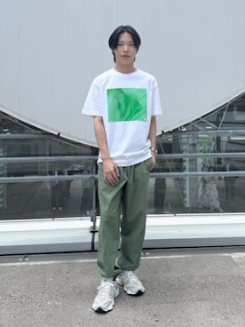 「NEW BALANCE（ニューバランス）のNB GREYフォトTシャツグリーン（Tシャツ/カットソー、ホワイト系）」を使った、New Balanceさん（レディース・150cm）の夏コーディネート