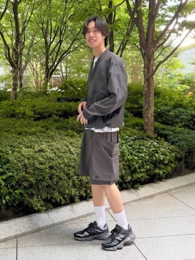 「NEW BALANCE（ニューバランス）の大谷翔平シグネチャークリンクルナイロンジャケット（ナイロンジャケット、ブラック系）」を使った、New Balanceさん（レディース・150cm）の夏コーディネート