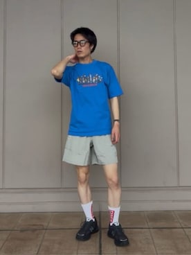 「NEW BALANCE（ニューバランス）のGhica ラインアップオーバーサイズTシャツ（Tシャツ/カットソー、ブルー系）」を使った、New Balanceさん（レディース・153cm）の春コーディネート